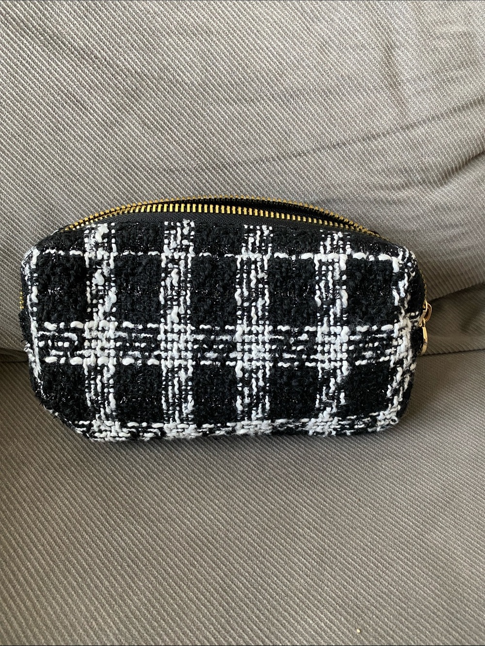 Stoney Clover Lane Black & White Tweed Cosmetic Pouch with Gold Zip